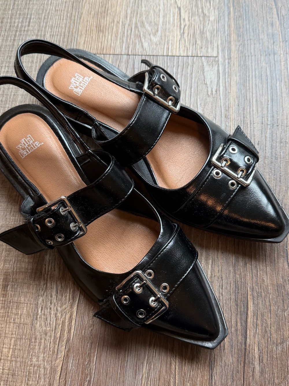 Wild Fable Black Pointed Buckle Slingback Mules